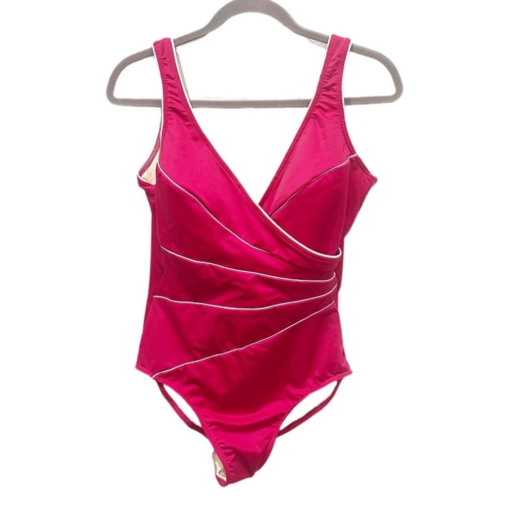 Miraclesuit Magenta One Piece Swimsuit Size 14 Ruching Flattering Modest Beach